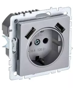 Розетка BRITE РЮш10-2-БрА 16А с USB A+A 3.1А с заземл. защ. шторки алюм. IEK BR-R14-16-U21-D31-K47