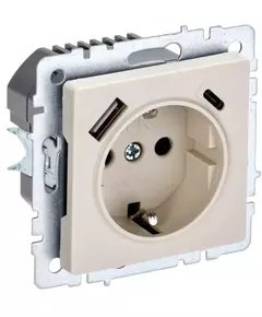 Розетка BRITE РЮш11-1-БрКр 16А с USB A+C 18Вт с заземл. защ. шторки беж. IEK BR-R14-16-U22-018-K10