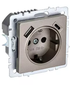 Розетка BRITE РЮш11-1-БрШ 16А с USB A+C 18Вт с заземл. защ. шторки шампань IEK BR-R14-16-U22-018-K37