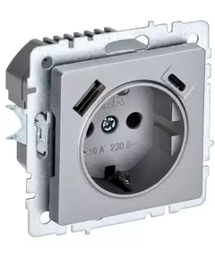 Розетка BRITE РЮш11-1-БрА 16А с USB A+C 18Вт с заземл. защ. шторки алюм. IEK BR-R14-16-U22-018-K47