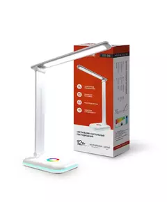 Светильник настольный светодиодный ССО 20Б 12Вт 6500К 640лм RGB-подсветка сенсор-диммер с адаптером бел. IN HOME 4690612041070