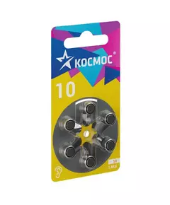 Батарейка воздушно-цинковая для слухового аппарата ZA10 (10 PR70 DA230 V10) 1.45В (уп.6шт) КОСМОС KOCZA-10BL6