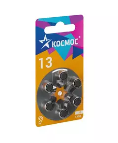 Батарейка воздушно-цинковая для слухового аппарата ZA13 (13 PR48 DA13 V13A) 1.45В (уп.6шт) КОСМОС KOCZA-13BL6