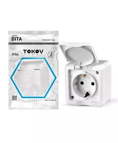 Розетка 1-м ОП Dita 16А IP54 250В с заземл. с крышкой бел. TOKOV LIGHT TKL-DT-R1Z-C01-IP54