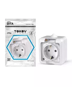 Розетка 1-м ОП Dita 16А IP54 250В с заземл. с прозрачн. крышкой бел. TOKOV LIGHT TKL-DT-R1Z-C01T-IP54