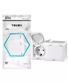 Розетка 2-м ОП Dita 16А IP54 250В с заземл. с крышкой бел. TOKOV LIGHT TKL-DT-R2Z-C01-IP54