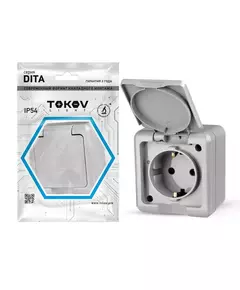 Розетка 1-м ОП Dita 16А IP54 250В с заземл. с крышкой сер. TOKOV LIGHT TKL-DT-R1Z-C06-IP54