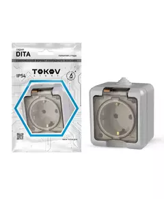 Розетка 1-м ОП Dita 16А IP54 250В с заземл. с прозрачн. крышкой сер. TOKOV LIGHT TKL-DT-R1Z-C06T-IP54