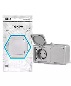 Розетка 2-м ОП Dita 16А IP54 250В с заземл. с крышкой сер. TOKOV LIGHT TKL-DT-R2Z-C06-IP54