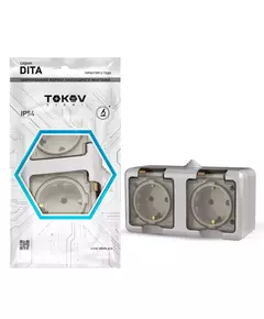 Розетка 2-м ОП Dita 16А IP54 250В с заземл. с прозрачн. крышкой сер.TOKOV LIGHT TKL-DT-R2Z-C06T-IP54