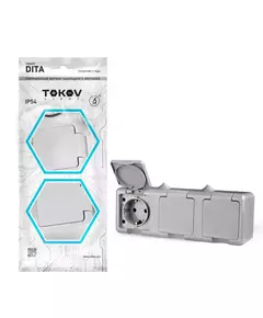 Розетка 3-м ОП Dita 16А IP54 250В с заземл. с сер. крышкой сер. TOKOV LIGHT TKL-DT-R3Z-C06-IP54