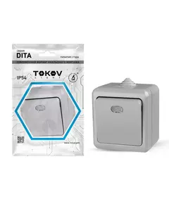 Выключатель 1-кл. ОП Dita IP54 10А 250В с индикацией сер. TOKOV LIGHT TKL-DT-V1I-C06-IP54