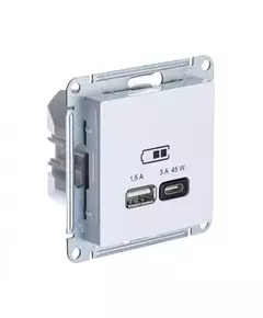 Розетка USB AtlasDesign тип A+C 45Вт QC PD высокоскор. ЗУ механизм бел. SE ATN000129