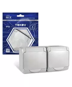 Розетка 2-м ОП Nix 16А IP54 250В с заземл. с крышкой сер. TOKOV ELECTRIC TKE-NX-R2Z-C06-IP54