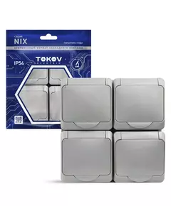 Розетка 4-м ОП Nix 16А IP54 250В с заземл. с крышкой сер. TOKOV ELECTRIC TKE-NX-R4Z-C06-IP54