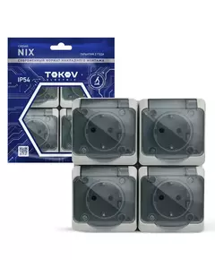 Розетка 4-м ОП Nix 16А IP54 250В с заземл. с прозр. крышкой сер. TOKOV ELECTRIC TKE-NX-R4Z-C06T-IP54