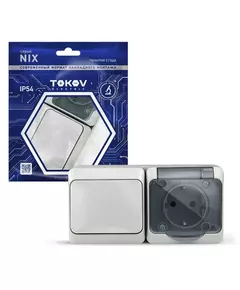 Блок ОП Nix (розетка 16А 250В с заземл. + 1-кл. выкл. 10А) IP54 сер. TOKOV ELECTRIC TKE-NX-V1RZ-C06T-IP54