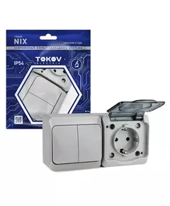 Блок ОП Nix (розетка 16А 250В с заземл. + 2-кл. выкл. 10А) IP54 сер. TOKOV ELECTRIC TKE-NX-V2RZ-C06T-IP54