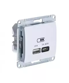 Розетка USB Glossa тип A+C 45Вт QC PD высокоскор. ЗУ механизм бел. SE GSL000129