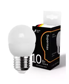 Лампа светодиодная Supermax 10Вт шар 45мм E27 230В 4000К КОСМОС Sup_LED10WGL45E2740