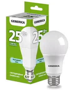 Лампа светодиодная A65 25Вт грушевидная 6500К E27 230В GENERICA LL-A65-25-230-65-E27-G
