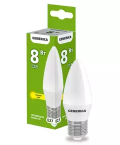 Лампа светодиодная C35 8Вт свеча 3000К E27 230В GENERICA LL-C35-08-230-30-E27-G