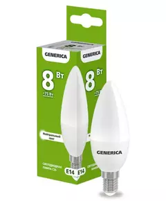 Лампа светодиодная C35 8Вт свеча 4000К E14 230В GENERICA LL-C35-08-230-40-E14-G