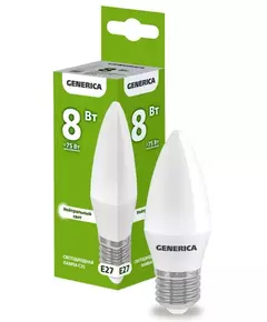Лампа светодиодная C35 8Вт свеча 4000К E27 230В GENERICA LL-C35-08-230-40-E27-G