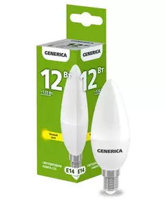 Лампа светодиодная C35 12Вт свеча 3000К E14 230В GENERICA LL-C35-12-230-30-E14-G