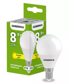 Лампа светодиодная G45 8Вт шар 3000К E14 230В GENERICA LL-G45-08-230-30-E14-G