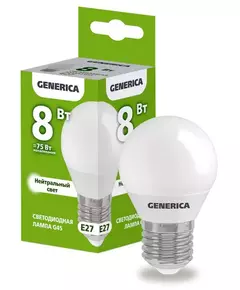 Лампа светодиодная G45 8Вт шар 4000К E27 230В GENERICA LL-G45-08-230-40-E27-G