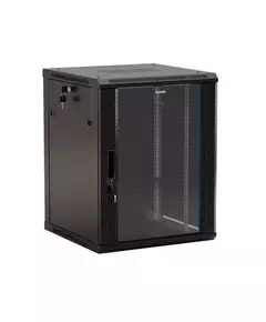 Шкаф настенный TWB-1866-GP-RAL9004 19дюйм 18U 908х600х600мм стекл. дверь с перфорацией по бокам ручка с замком черн. (RAL 9004) (разобранный) Hyperline 392642