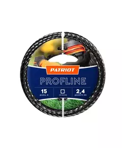 Леска Profline D2.4мм L15м (скрученный квадрат) 240-15-5 на пластиковой обойме черн. PATRIOT 805402206