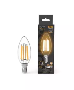 Лампа светодиодная филаментная Black Filament 13Вт свеча 2700К тепл. бел. E14 1100лм GAUSS 103801113