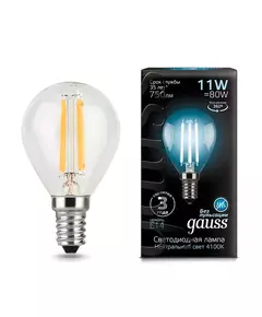 Лампа светодиодная филаментная Black Filament 11Вт P45 шар 4100К нейтр. бел. E14 830лм GAUSS 105801211