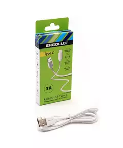 Кабель USB ELX-CDC02-C01 USB-Type C 3А 1.2м зарядка+передача данных коробка бел. ERGOLUX 15905