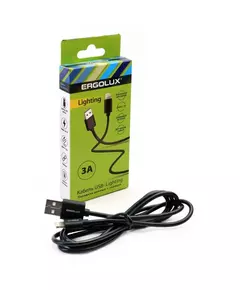 Кабель USB ELX-CDC03-C02 USB-Lightning 3А 1.2м зарядка+передача данных коробка черн. ERGOLUX 15096