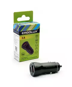 Адаптер автомобильный ELX-CA01-C02 1USB+1Type C 12В 5В/3А LED коробка черн. ERGOLUX 15106