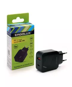 Адаптер сетевой ELX-РA01QC-C02 1USB+1Type C 100-220В 5-9В/3А QC коробка черн. ERGOLUX 15108
