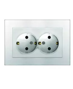 Розетка 2-м СП Афина 16А IP20 с заземл. в сборе серебр. Universal A0128-S