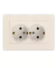 Розетка 2-м СП Афина 16А IP20 с заземл. в сборе сл. кость (ivory) Universal A0128-I