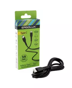 Кабель Type C-Type C 5А 80Вт 1.2м зарядка+ПД коробка черн. Ergolux 15201