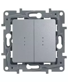 Переключатель 2-кл. СП Etika Plus 10А IP20 250В 10AX с подсветкой безвинтов. зажимы механизм алюм. Leg 672416