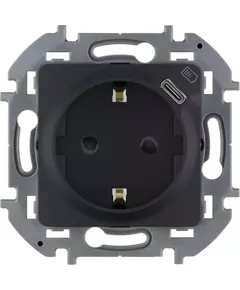 Розетка 1-м СП Inspiria 16А IP20 250В 2P+E немецк. стандарт с заряд. устройством USB тип C 1.5А 5В механизм антрацит Leg 673773