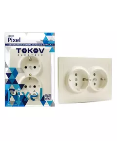 Розетка 2-м СП Pixel 16А IP20 с заземл. защ. шторки в сборе беж. TOKOV ELECTRIC TKE-PX-R2FZSF-C02