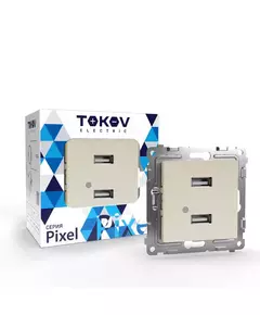 Розетка 2-м USB СП Pixel тип A+A 5В 1х2.1А 2х1.05А механизм беж. TOKOV ELECTRIC TKE-PX-2USB-C02