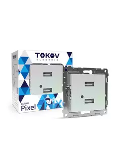 Розетка 2-м USB СП Pixel тип A+A 5В 1х2.1А 2х1.05А механизм перламутр. TOKOV ELECTRIC TKE-PX-2USB-C04