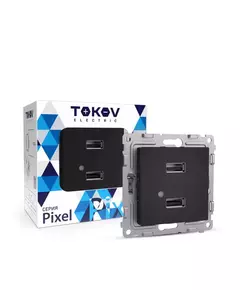 Розетка 2-м USB СП Pixel тип A+A 5В 1х2.1А 2х1.05А механизм карбон TOKOV ELECTRIC TKE-PX-2USB-C14