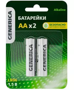 Элемент питания алкалиновый AA/LR6 Alkaline (блист.2шт) GENERICA ABT-LR06-ST-L02-G