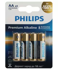 Элемент питания алкалиновый AA/LR6 1.5В Premium (блист. 4шт) Philips Б0062753
